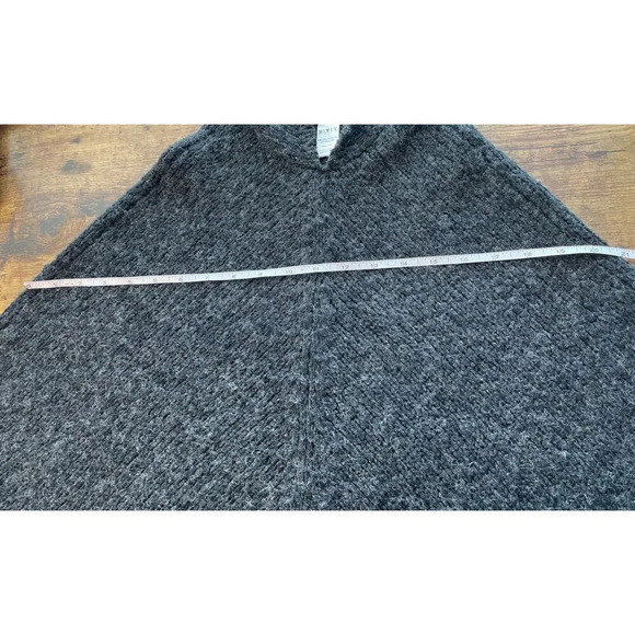 MIXIT Womens Dark Gray Pancho Hooded Wool Blended  Fringe Hem - Picture 3 of 10